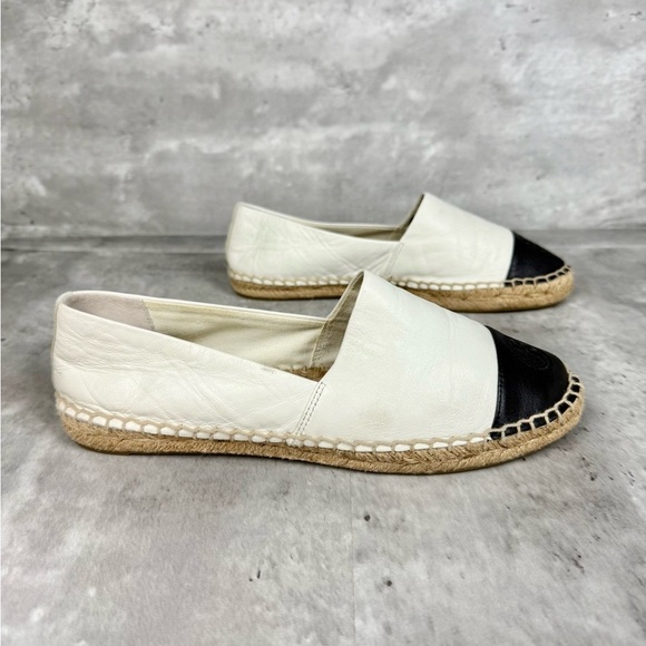 Tory Burch Leather Cap Toe Espadrille Flats White/Black Size 7 main image 1